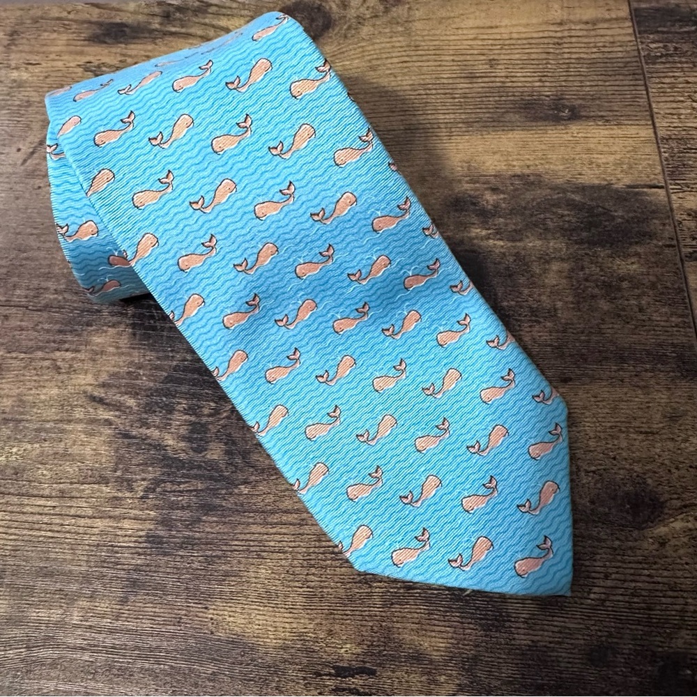 Tommy Hilfiger whale 100% silk neck tie bright turquoise blue